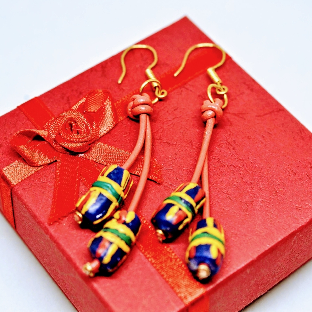 KENTE KROBO BEADS TRIBAL DANGLING EARRINGS